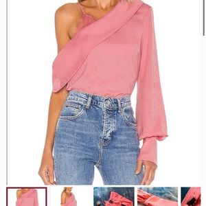 NBD pink one sleeve blouse